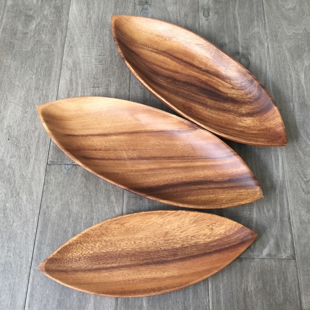Wooden Large & Medium Plates, Set of 3